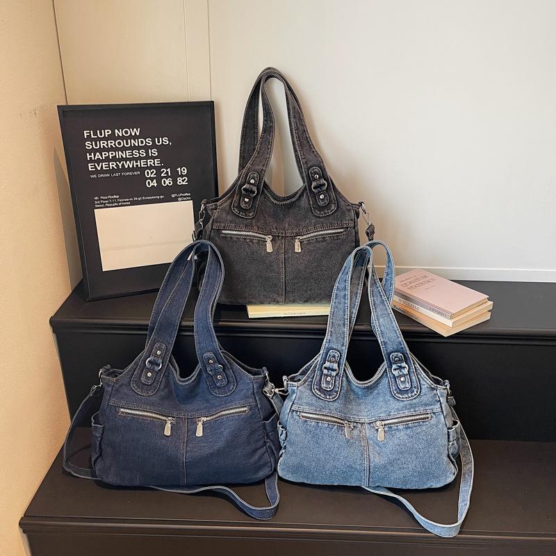 Vintage Denim Tote Bag Women Shoulder Bag Handbag