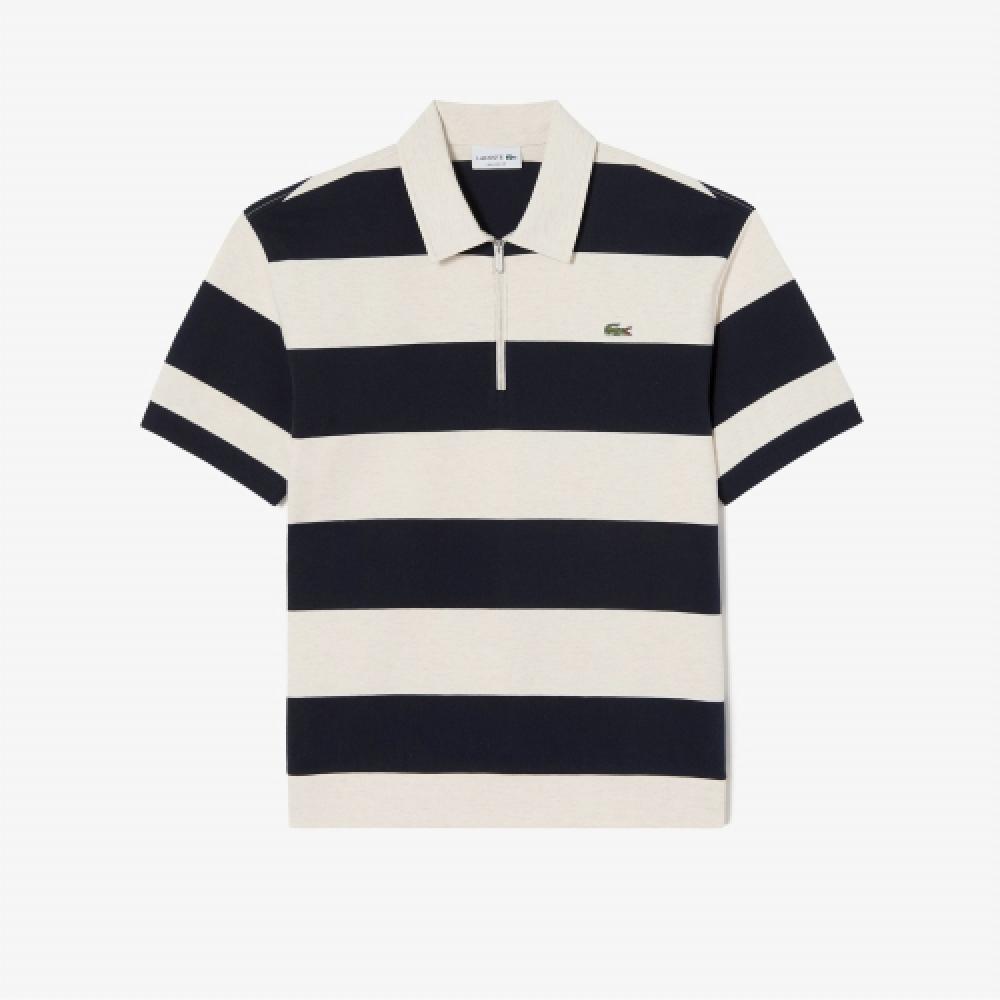 

LACOSTE Мужская футболка-поло с цветными блоками на молнии до половины [Темно-синий]