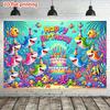 2D Underwater Shark Ocean Birthday Photography Background Banner