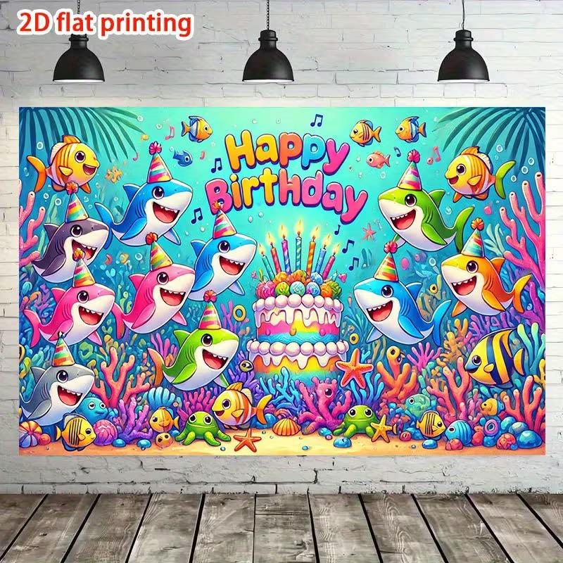 2D Underwater Shark Ocean Birthday Photography Background Banner