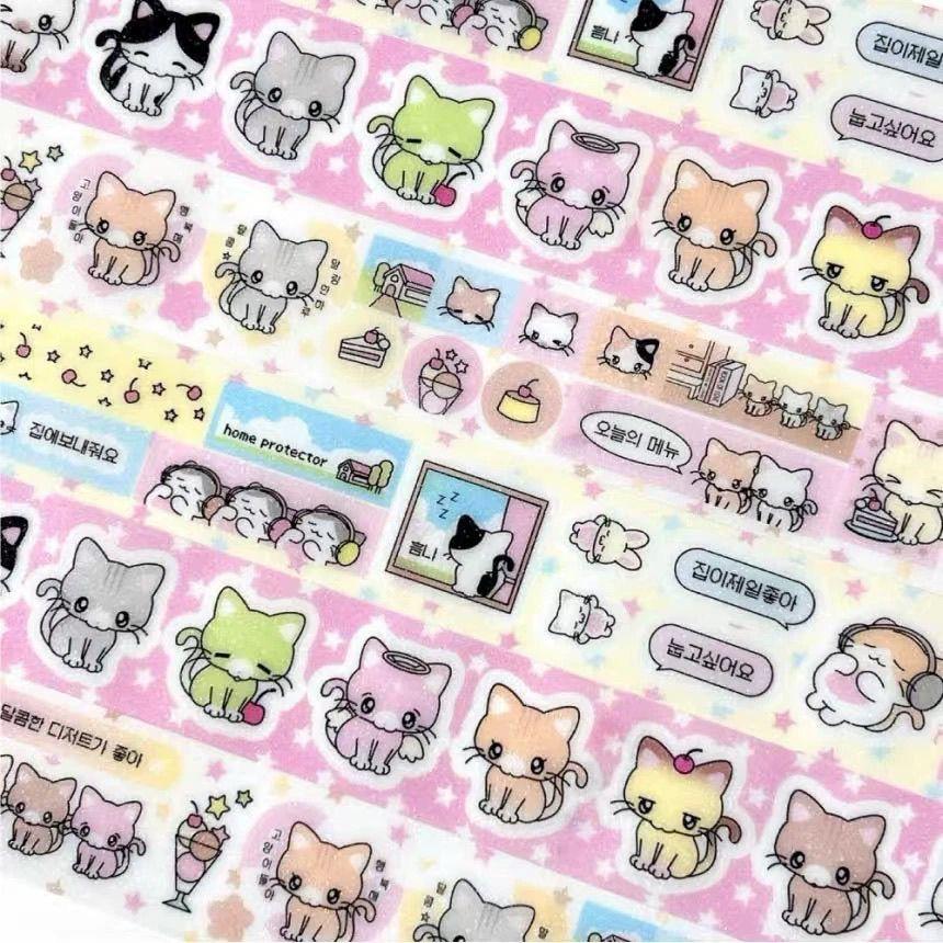 Cute Korean Sweet Kitten Text Dialog Box Tape Hand Account Decoration Material Collage Flash Sand Cutting Film Tape Roll Sticker