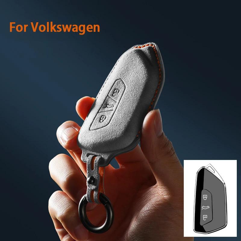 For VW Volkswagen Golf 8 Tuang X ID4 ID6 ID3 Talagon Lamando L Suede Remote Car Key Case Shell Keychain for VW Car Key