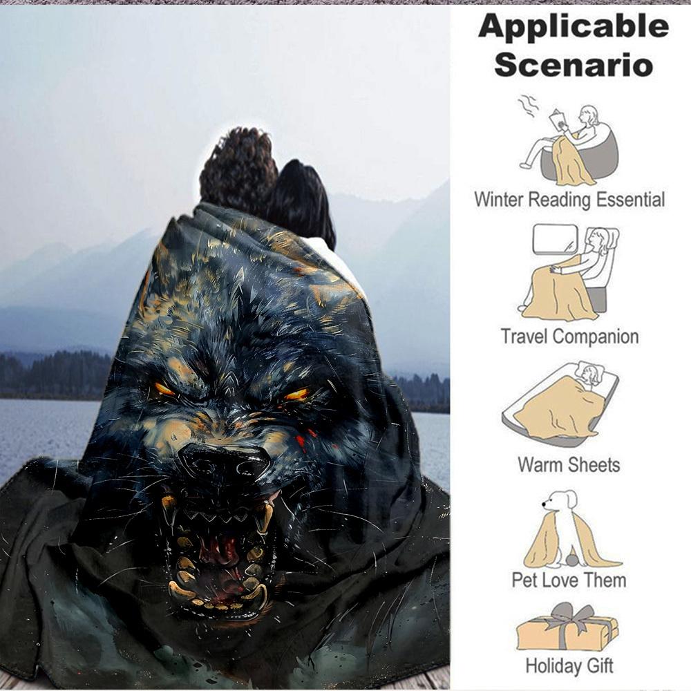 1pc Wolf Pack Blanket, Lightweight Flannel Throw Blanket For Sofa, Bed, Travel, Camping, Living Room, Office, Couch, Chair, And Bed