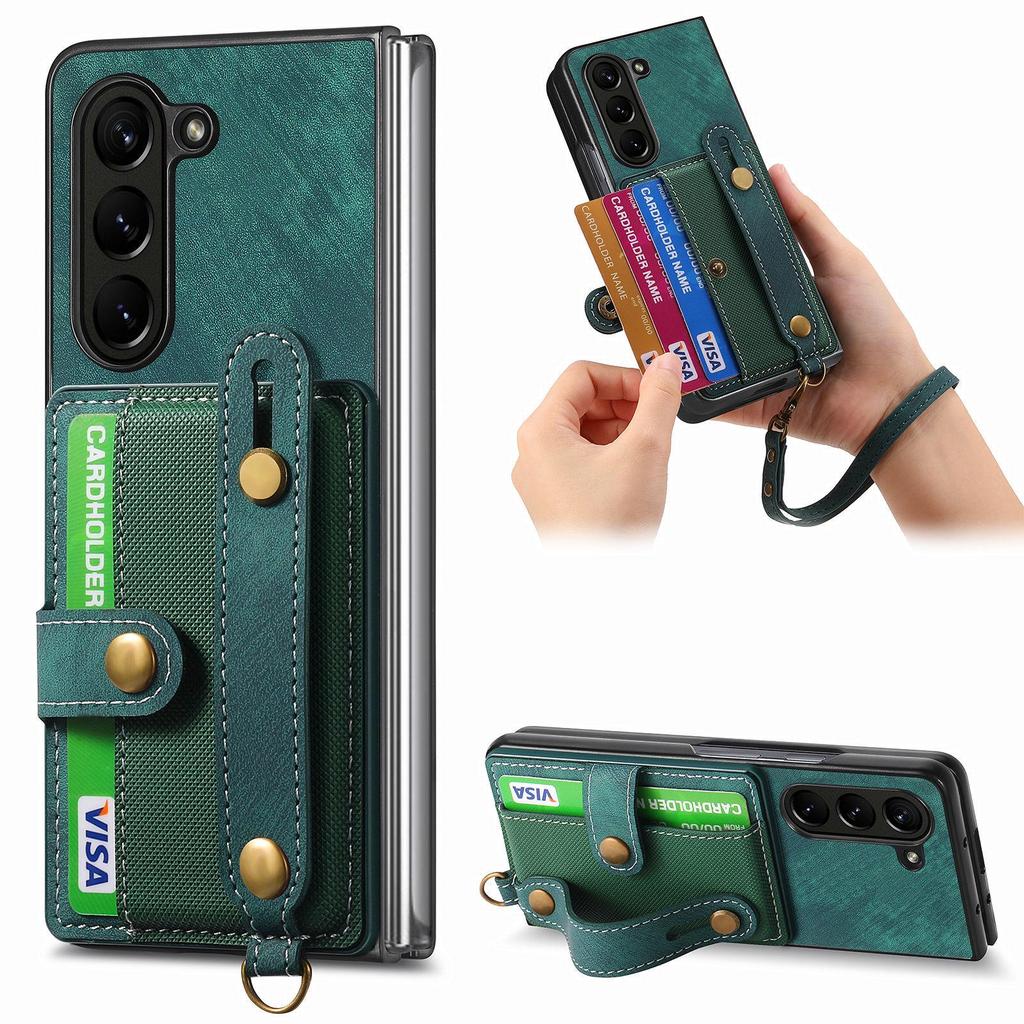 Samsung ZFold7/ZFold6 Leather Card Slot Case with Lanyard - Skin-feel PU Protective Cover