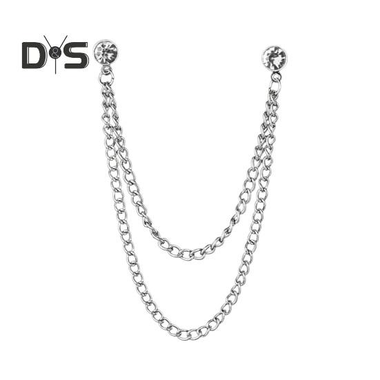 

Мужской костюм булавка со стразами декор двойные цепи противоскользящая нарядная полированная булавка для воротника пальто брошь для одежды для взрослых головные уборы сумки ювелирные изделия белый