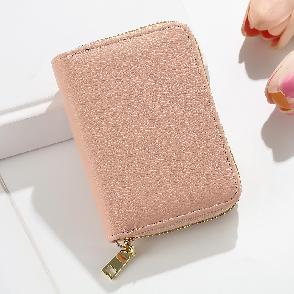 Women's Solid Color Accordion Card Holder - Lychee Pattern, Large Capacity, Multi-Card Slot, Simple Coin Purse Trend