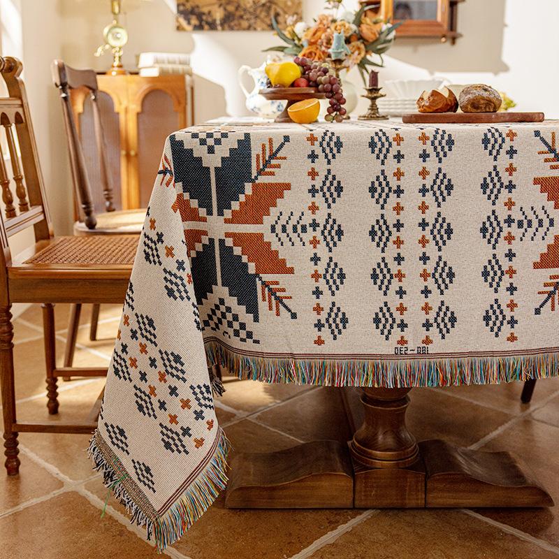 Cotton Yarn Tassel Table Cloth Bohemian Style Multifunctional Outdoor Camping Picnic Mat Dining Table Cloth Double-sided Usable