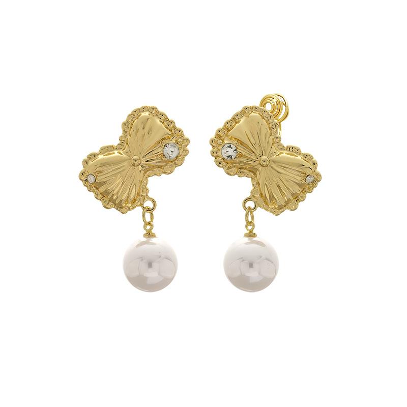 Exquisite Rhinestone Bow Pendant Imitation Pearl Mosquito for Women Ear Pierceless Ear Clips