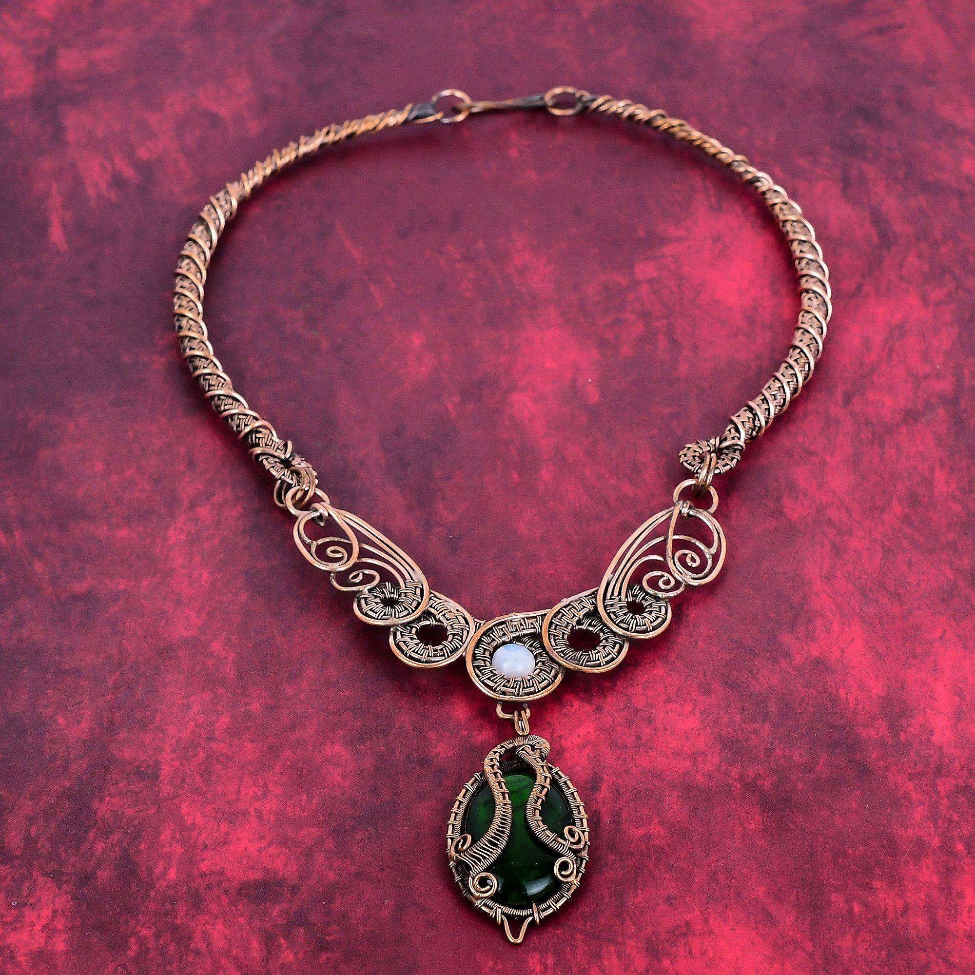 

Green fire labradorite necklace copper wire wrapped gemstone necklace moonstone necklace handmade copper wire wrapped jewelry gifts for her