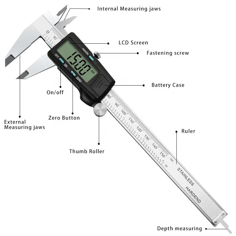Digital Caliper 150mm Fraction MM Inch High Precision Stainless Steel LCD Vernier Caliper