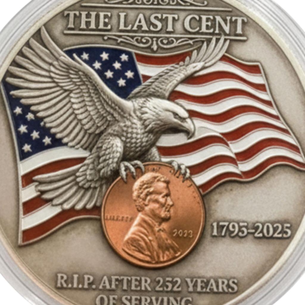Final Cent Memorial Coin with American Flag & Eagle Final Penny The Last Coin Token Gift for History & Collectors