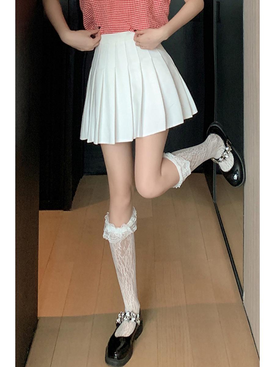 

Японские летние ультратонкие шелковые кружевные носки до середины икры для женщин One Size белый