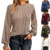 Women's Fashionable Long Sleeve Tops Lace  Ruched T-Shirt Solid Round Neck Blouses Casual Top