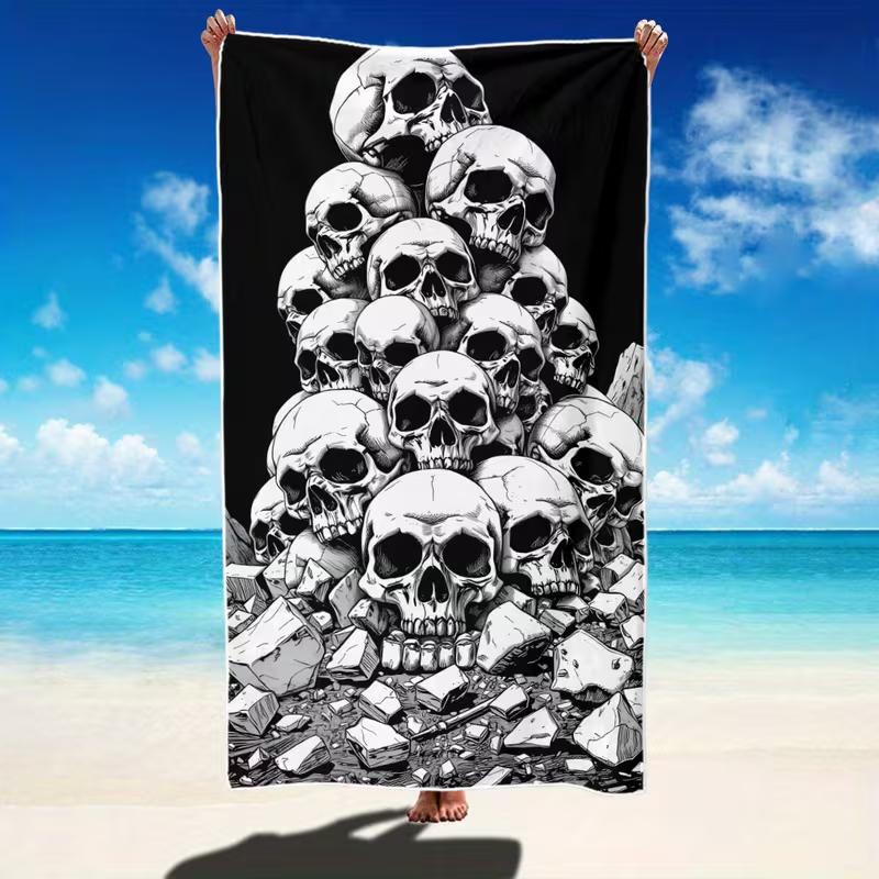 Skull Red Roses Beach Towel Gothic Illustration Art Print Quick Dry Sandproof Absorbent Towel for Beach Pool Travel Vacation