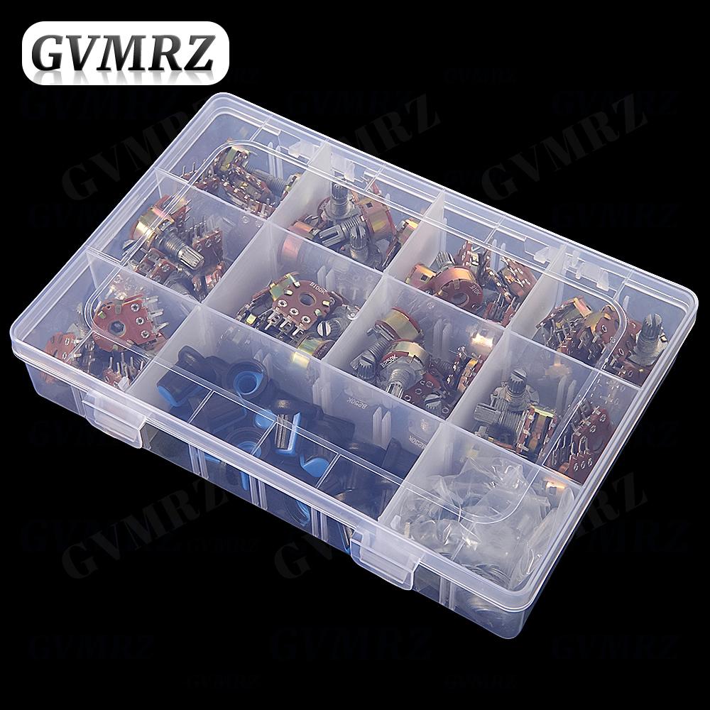 45PCS/Box WH148 Potentiometer 3PIN/6PIN kit 1k 5k 10k 20k 50k 100k 500k 1M ohm with Blue knob