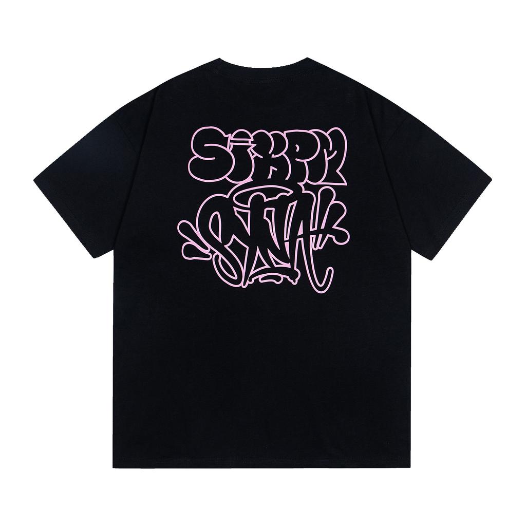 SYNAWORLD Short-sleeved Top Men's and Women's Street Hip-hop Punk Letter Print T-shirt Versatile Casual Casual Versatile
