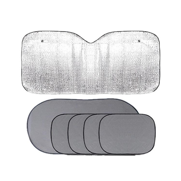 Six-Piece Car Sunshade Set: Mesh Side & Rear Window Shades, Summer Sun Protection, Aluminum Foil Sun Visor, Front Windshield Sunshade.