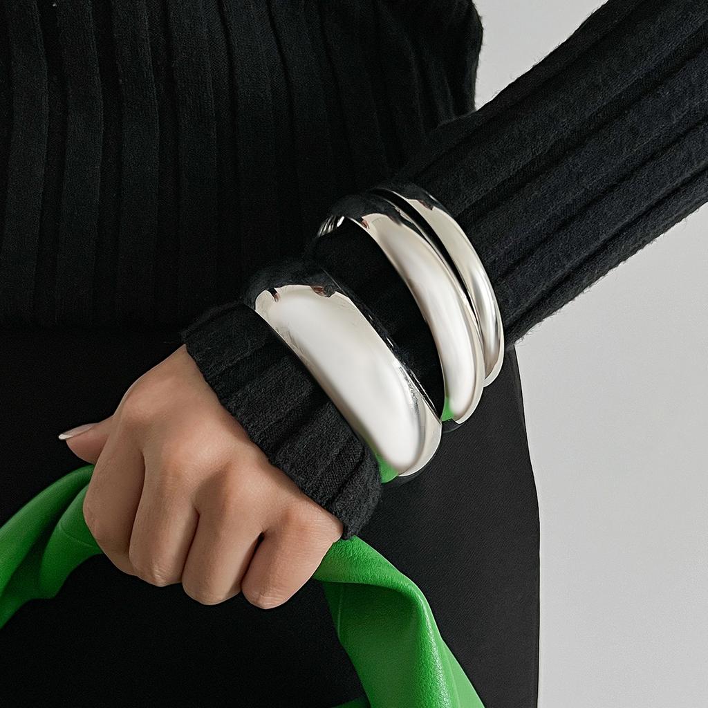 DIEZI Exaggerated Multi Layer Gold Silver Color Bangles for Women Men Punk Simple Geometric Round Bracelet Party Jewelry Set