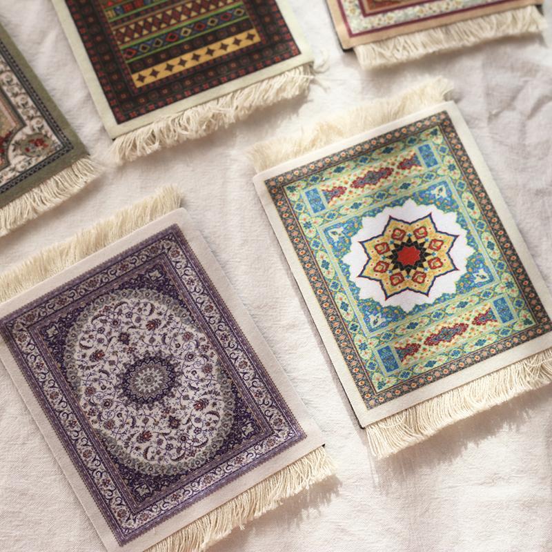 Coasters Cup Pad Persian Mini Woven Rug Mat Mousepad Carpet Ethnic Pattern Cup Laptop With Home Office Table Decor Craft Table
