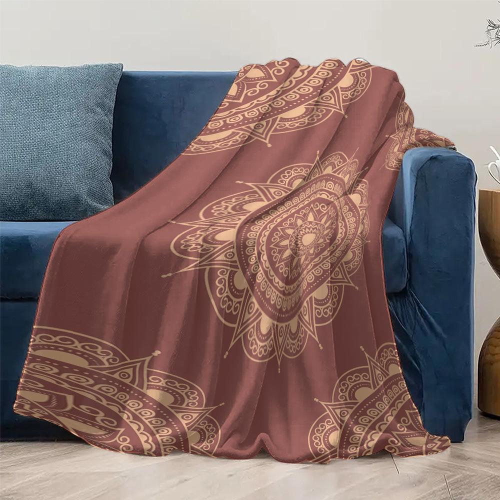 Manta de Forro Polar Mandala Boho Turco Manta de Algodón Bordada Cubierta de Cama para Festival Manta de Sofá con Patrón Geométrico