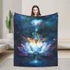A Flannel Blanket With Ice Lotus Pattern, Colorful, Soft, Warm, Lightweight, Machine Washable, Knitted, All-season,