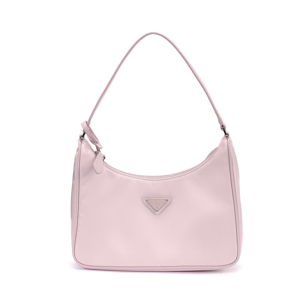 Prada Re-Edition Triangle Logo Solid Color Fabric Underarm Tote Shoulder Bag Women Bags Pink 1NE515_RDH0_F0E18