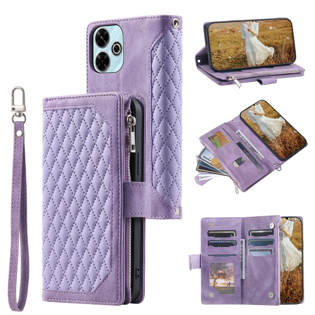 Style 005 For Xiaomi Redmi 13 5G/4G Wallet Case Rhombus Stitching Line PU Leather Phone Cover