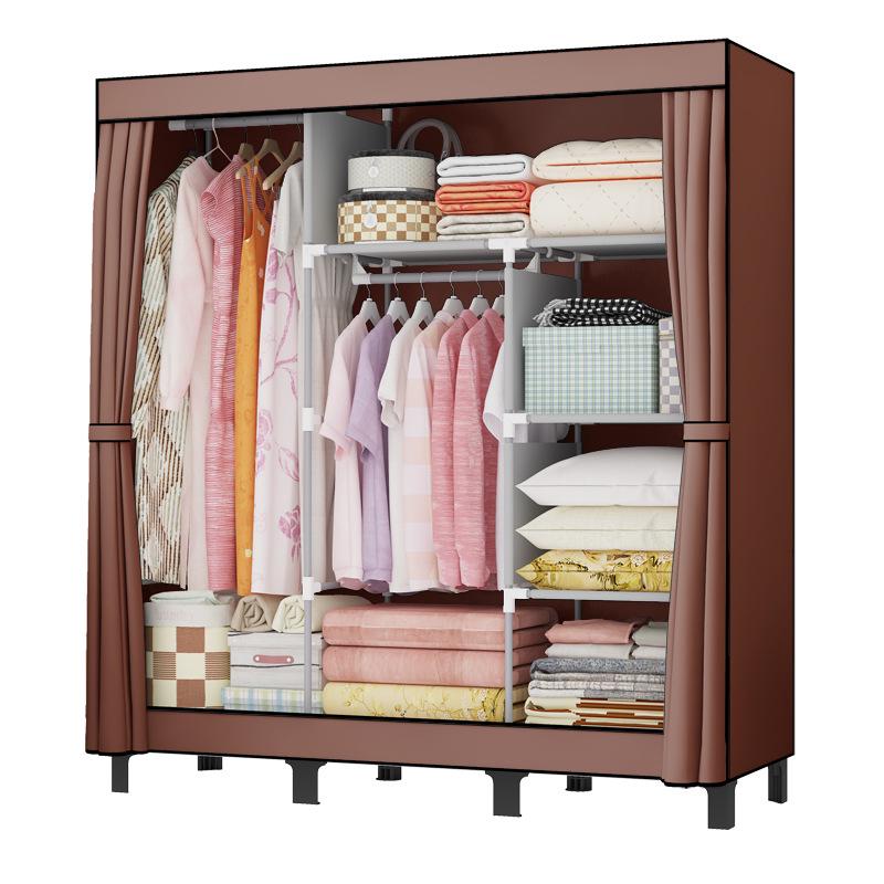 Multifunctional Foldable Grid Wardrobe: Moisture-Proof, Double Hanging Storage Cabinet