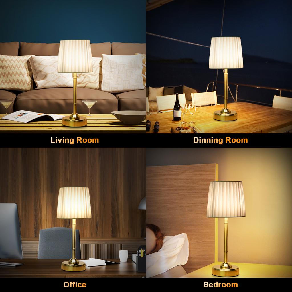 Tragbare wiederaufladbare LED-Tischlampe, Stoffschirm, 5000 mAh Akku, 3 Farbtemperaturen, dimmbar