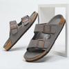 Summer Men's Cork Slippers Leather Slippers Man Soft Cork Two Buckle Versatile Beach Slides Non-slip Footwear for Men Size 35-46