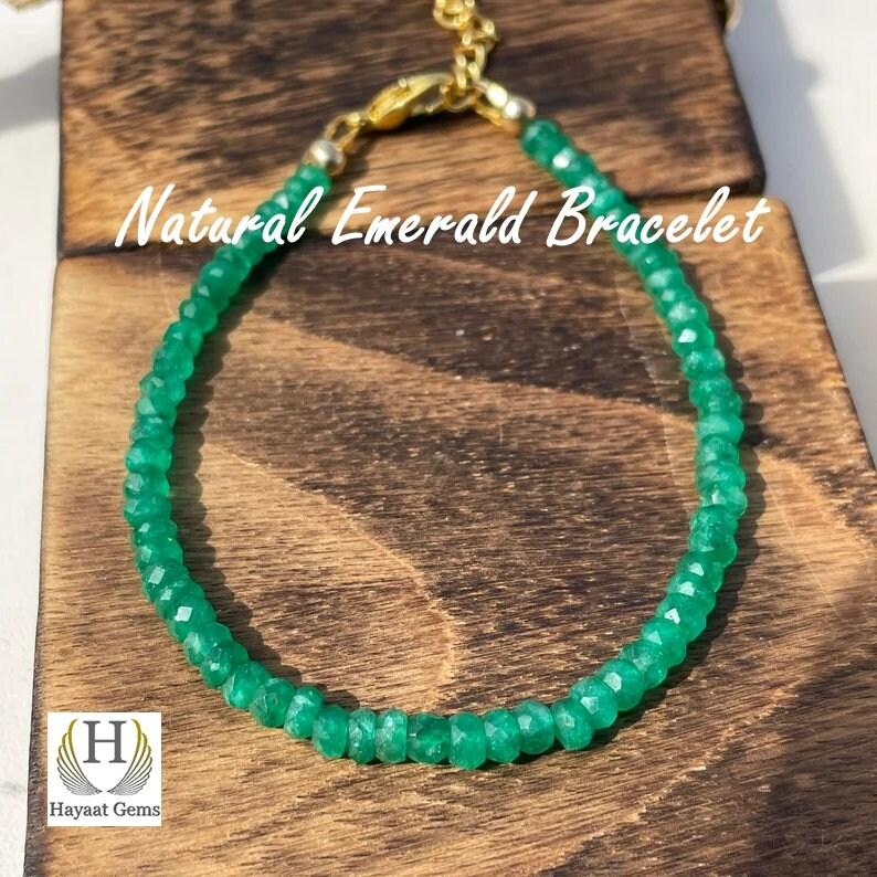 Dainty Zambian Emerald Beaded Bracelet: Sterling Silver, Faceted Gemstone
