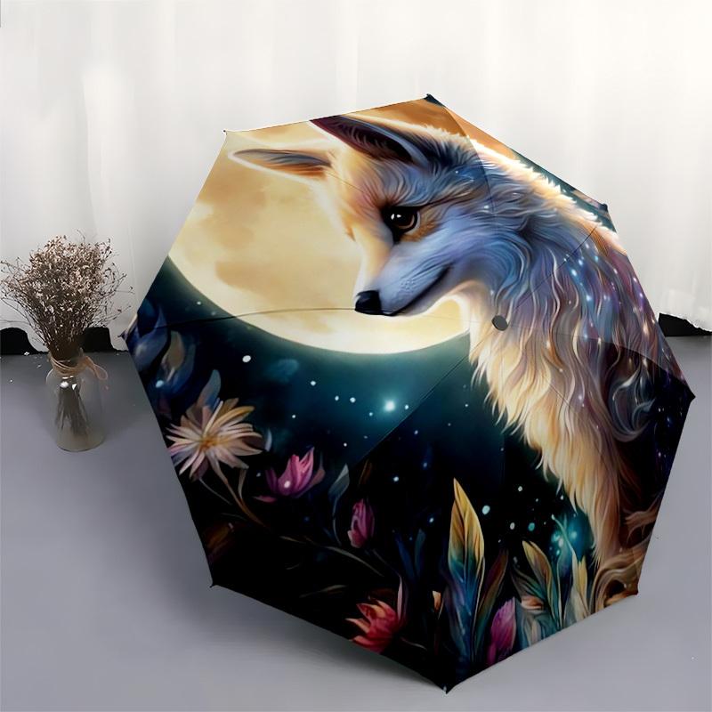 1pc Moonlit Fantasy Fox Umbrella with Plastic Handle,Suitable for All Seasons Home Travel Outdoor UmbrellaDD468