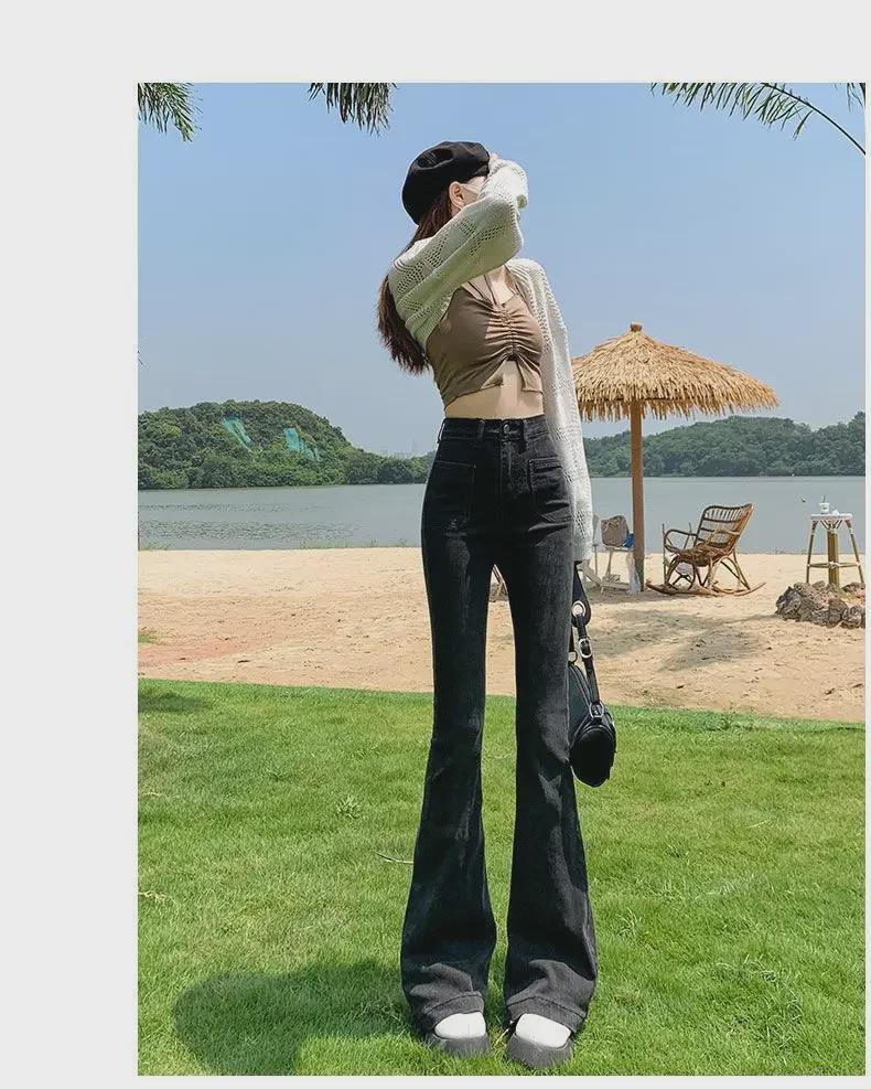 Amerikanische Retro High Waist Samt Schlagjeans für zierliche Frauen - Neu Herbst/Winter