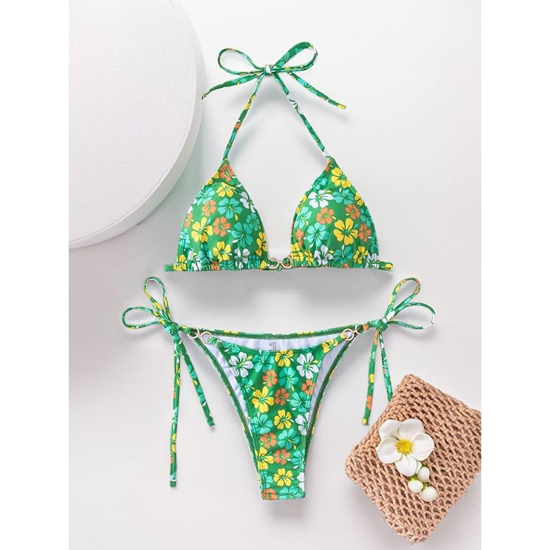

New Sexy Micro Print Bikini Women Swimwear Female Swimsuit Two-pieces Bikini Set Bather Bathing Suit L зелёный