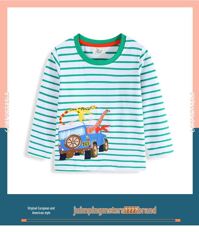 25 Years Spring & Autumn Boys' Cartoon Embroidery Long Sleeve T-Shirt, Round Neck - European & American Style