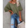 Summer Women V-Neck T-Shirt Waffle Casual Loose Short Sleeve Tee