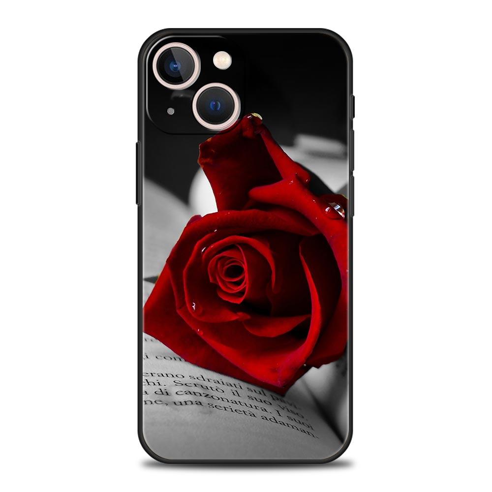 

Red Roses Flowers Phone Case For iPhone 16 15 14 11 Pro Max 12 13 7 8 Plus X XR XS SE 2020 Soft Black Cover iPhone 15