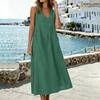 Sleeveless V Neck Midi Dress with Pockets Loose Fit Casual A Line Dress for Women Lightweight Summer Sundress