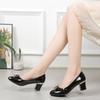 2025 Women's Dress Shoes Patent Leather High Heel Shoes Medium Heel Office Women's  Metal Bow