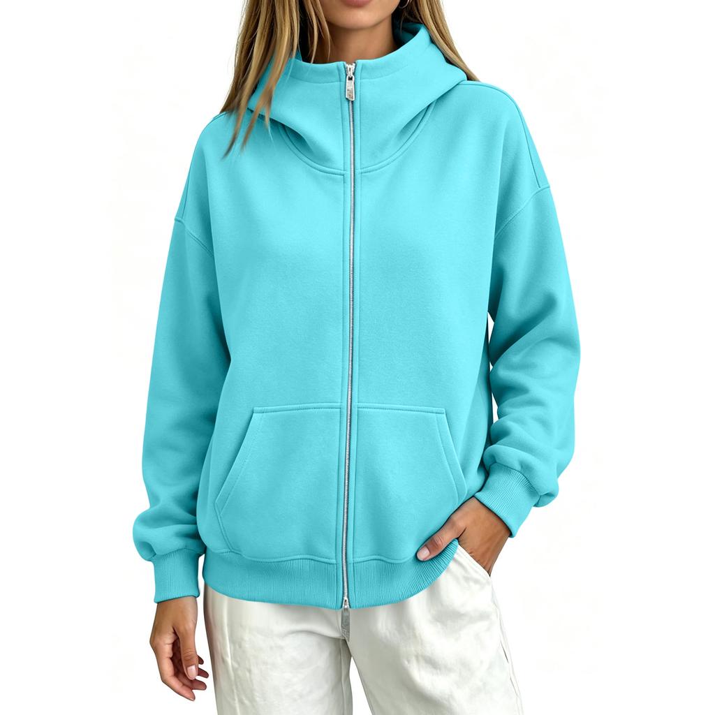 Women's Fashion Loose Fit Zip-Up Hoodie Casual Long Sleeve Sweatshirt