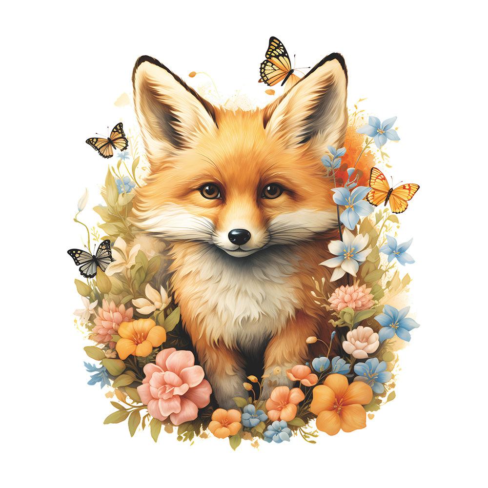 Hand Painted Fox with Flowers and Butterfly Toilet and Wall Sticker Set Waterproof Self-Adhesive Removable Decal for Bathroom WC Wall Decoration
