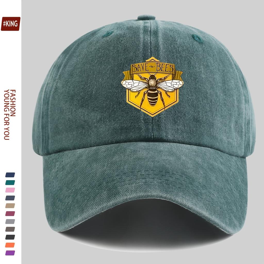 Retro bee patterned printed baseball cap with adjustable breathability and sun protection for street skateboarding couples
