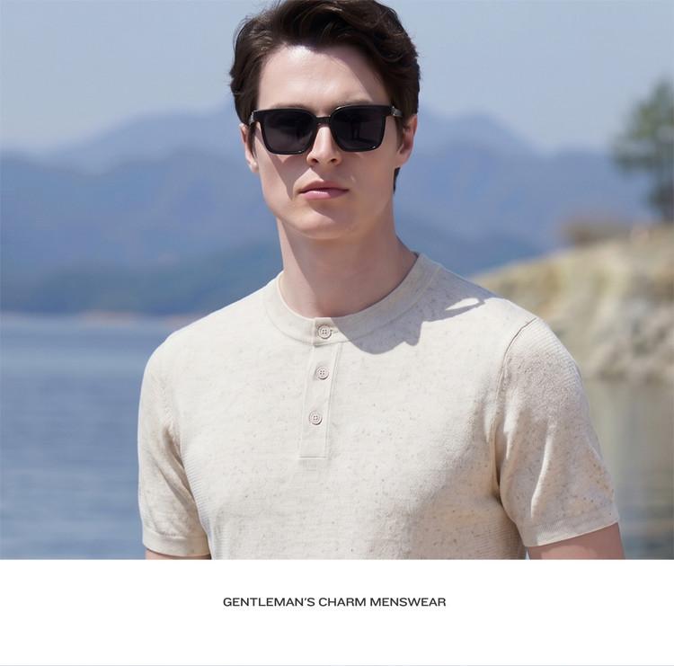Tencel+Linen Light Luxury Old Money Style Summer Fashion Flower Yarn Short Sleeve T-shirt Men's Versatile Half Sleeve Knitted Shirt