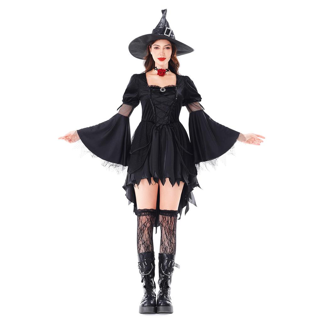 Halloween Witch Costume Adult Black Gothic Dress Stage Costume Mori Witch Hat Costume