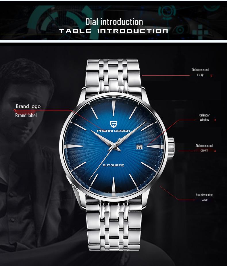 PAGANI New Men's Waterproof Genuine Leather Mechanical Watch 2770 - Trendy Business Style