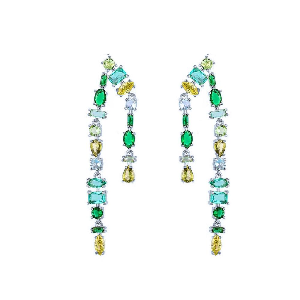 Needle Light Luxury Super Fairy Temperament Long Face Small Earrings Geometric Color Zircon Two Wear Double Fringed Earrings