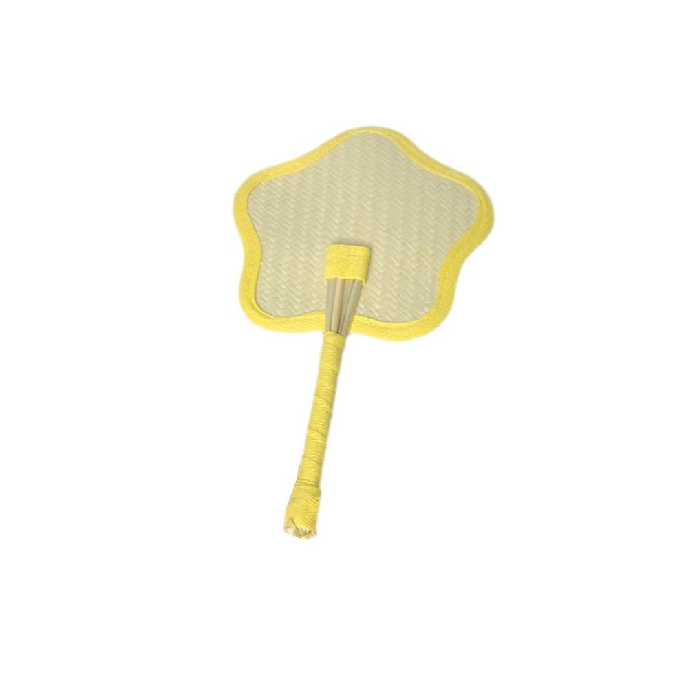 Lightweight Handmade Woven Fan Portable Hand Cranked Futon Fan Retro Floral Straw Fan Wall Art Yellow