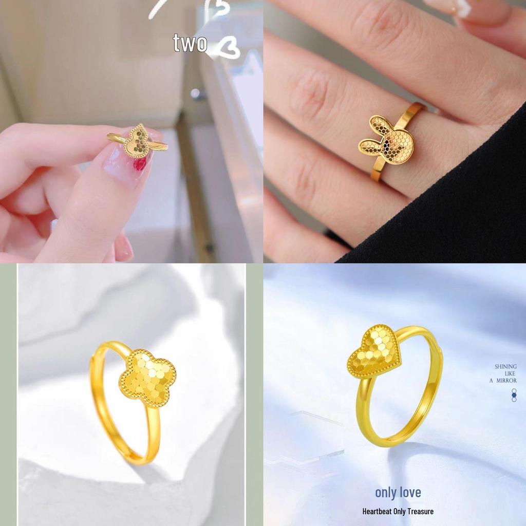 Gold Plated Dragon Scale Clover Ring: Women's Elegant Honeycomb Surface Open Finger Ring, Inspired by Xiaohongshu Style.