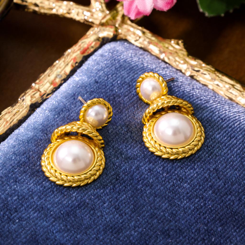 Retro Chinese Style Earrings Women Small Versatile Exquisite Temperament High-end Feeling Pearl New 's