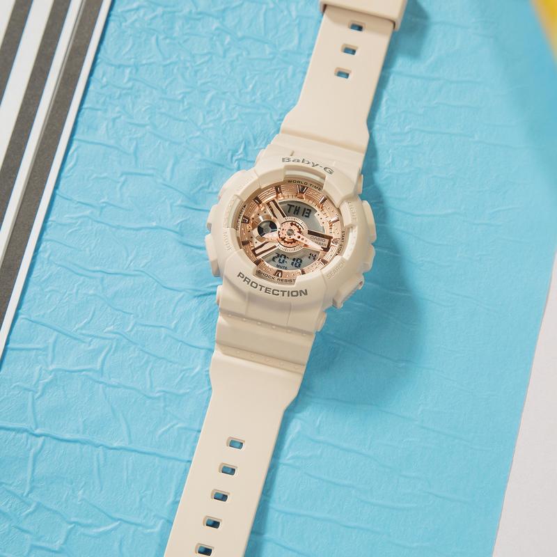Casio BABY-G BABY-G series 100 meters waterproof quartz movement resin strap Japanese and Korean watch women's watch gray dial BA-110CP-4APR